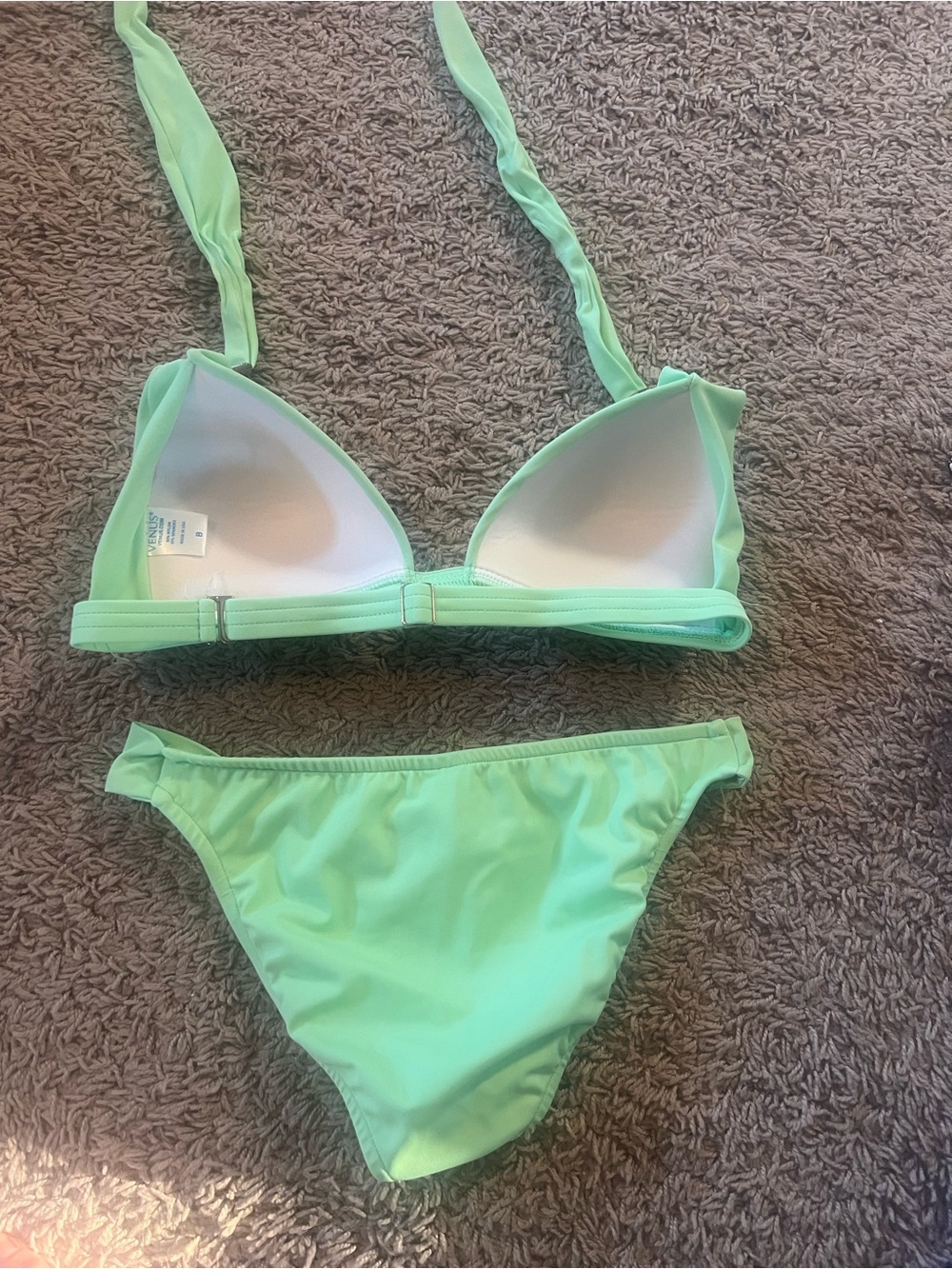 Light Mint Green Rhinestone detail Halter Bikini - Picture 3 of 4